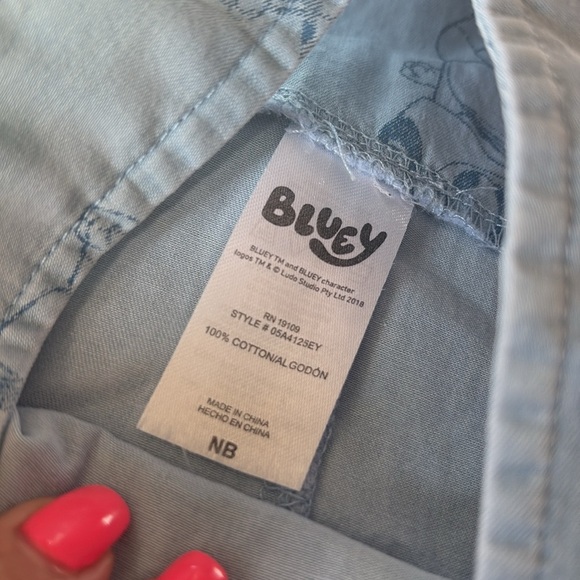 NWT Bluey Baby newborn chambray short Overalls Shirt Set blue green cotton NB - Picture 9 of 9